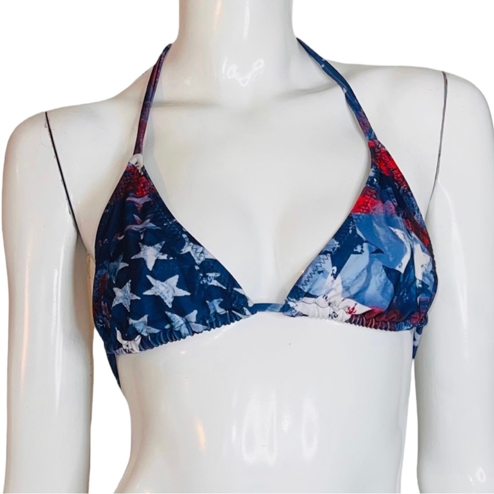 🤑 5/$25 American Flag Halter Red White and Blue String Bikini Swimsuit Top